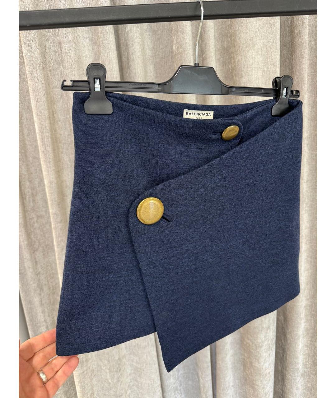 BALENCIAGA Темно-синяя шерстяная юбка мини, фото 4