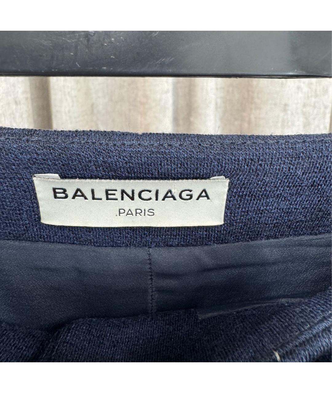 BALENCIAGA Темно-синяя шерстяная юбка мини, фото 3