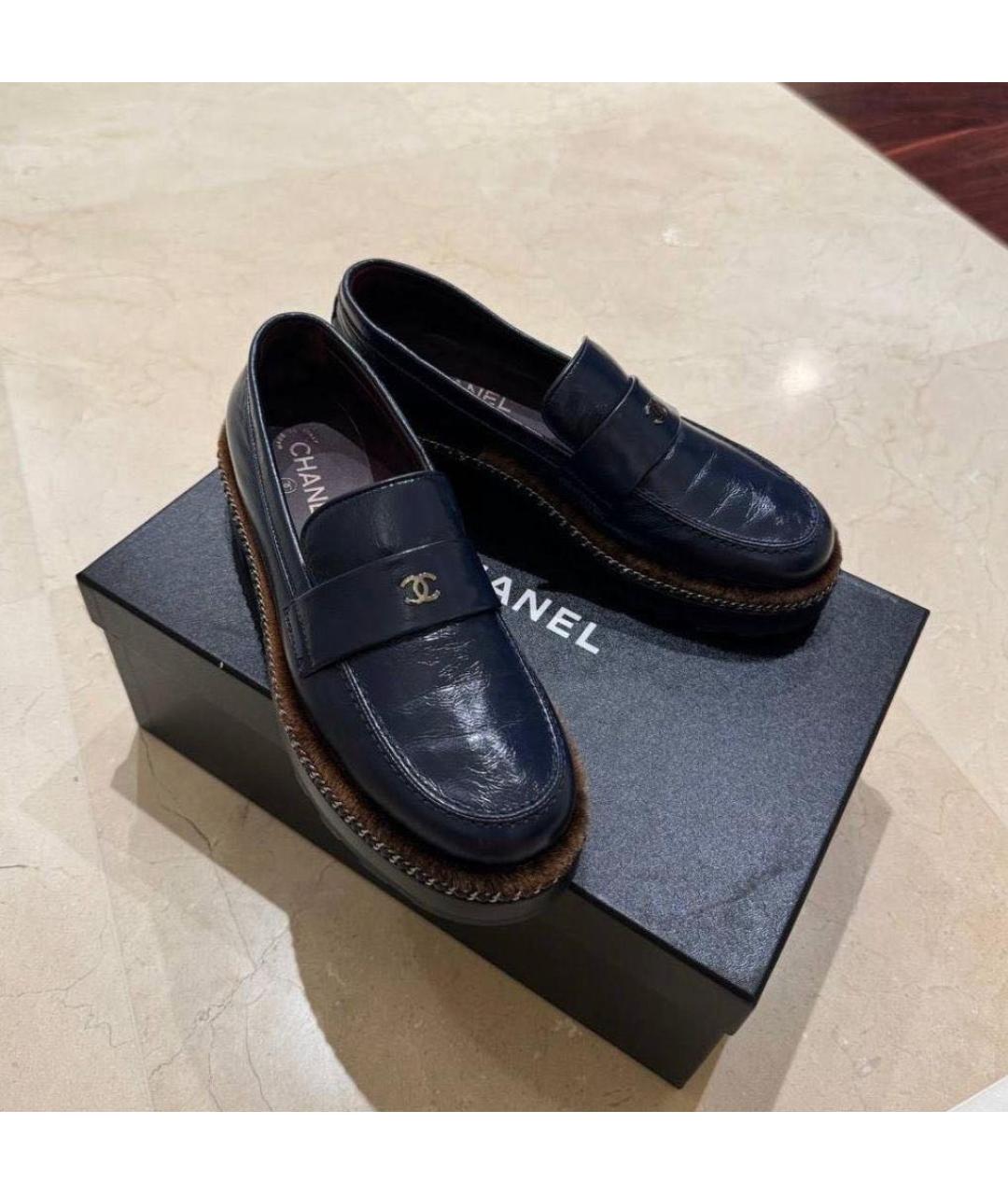 CHANEL Синие кожаные лоферы, фото 4