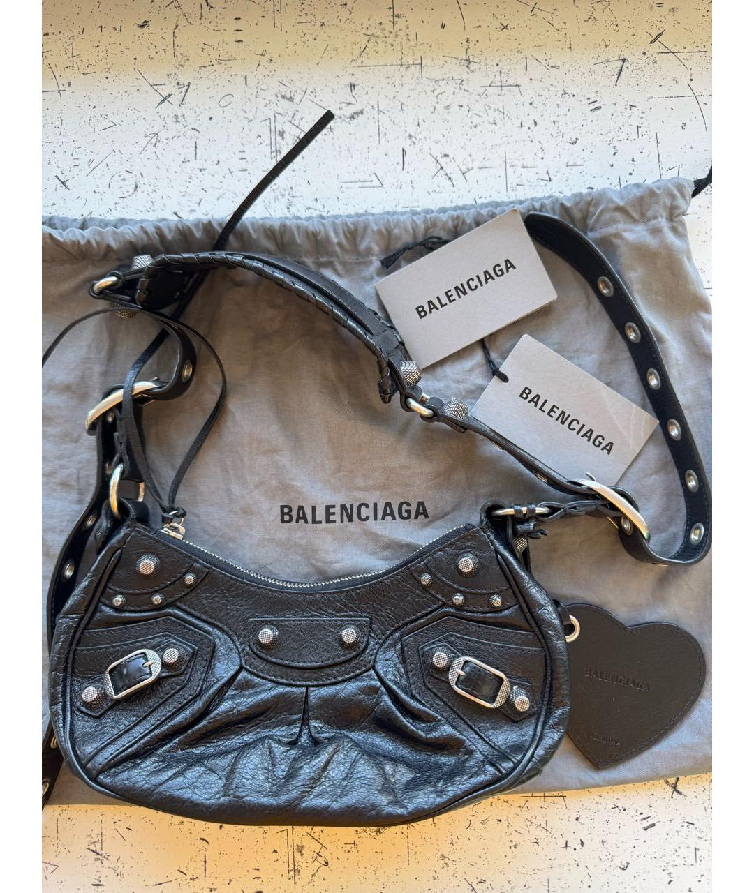 BALENCIAGA Черная кожаная сумка через плечо, фото 9