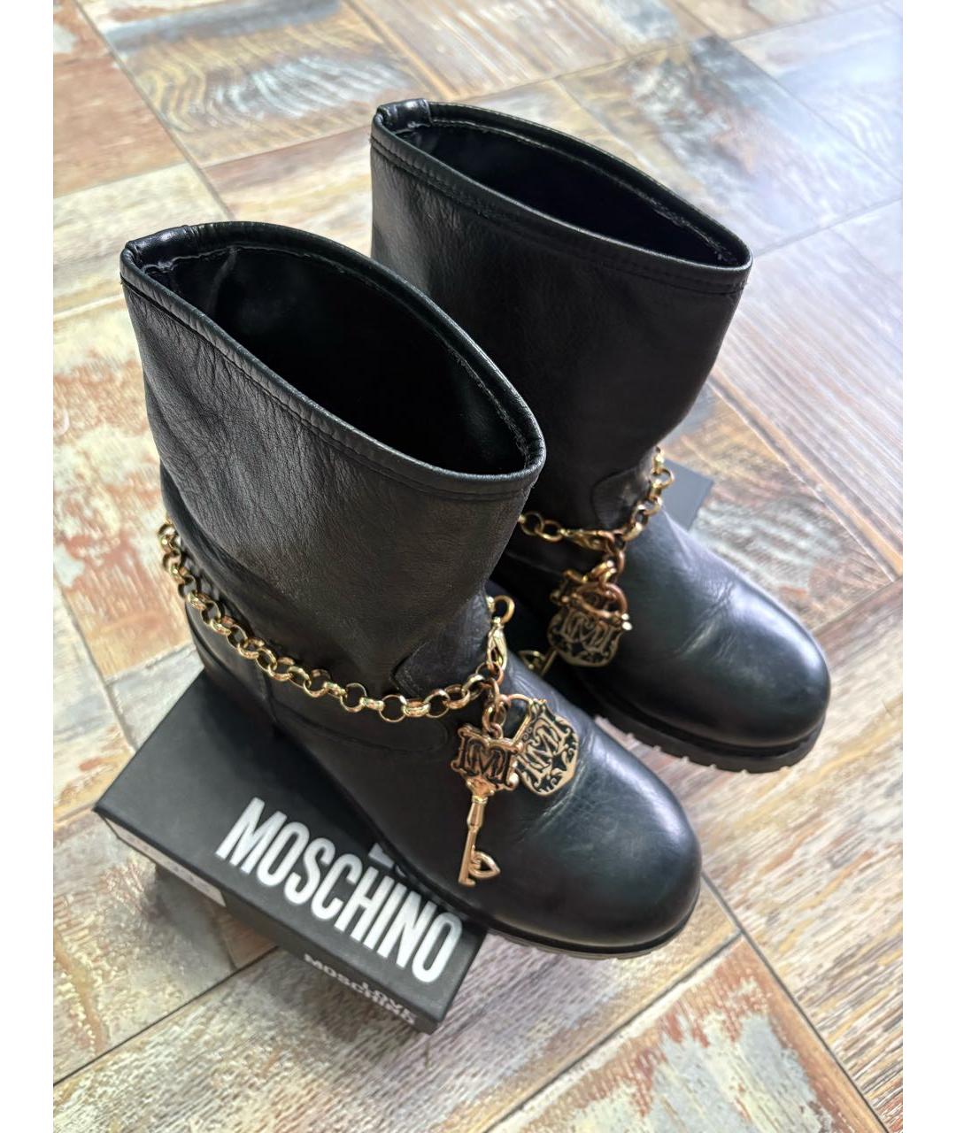 LOVE MOSCHINO Черные кожаные сапоги, фото 8