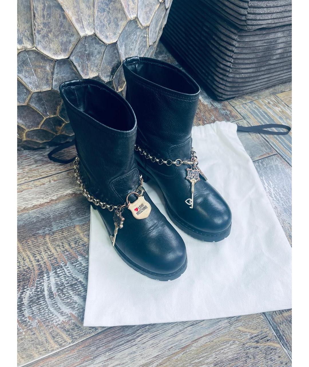 LOVE MOSCHINO Черные кожаные сапоги, фото 6