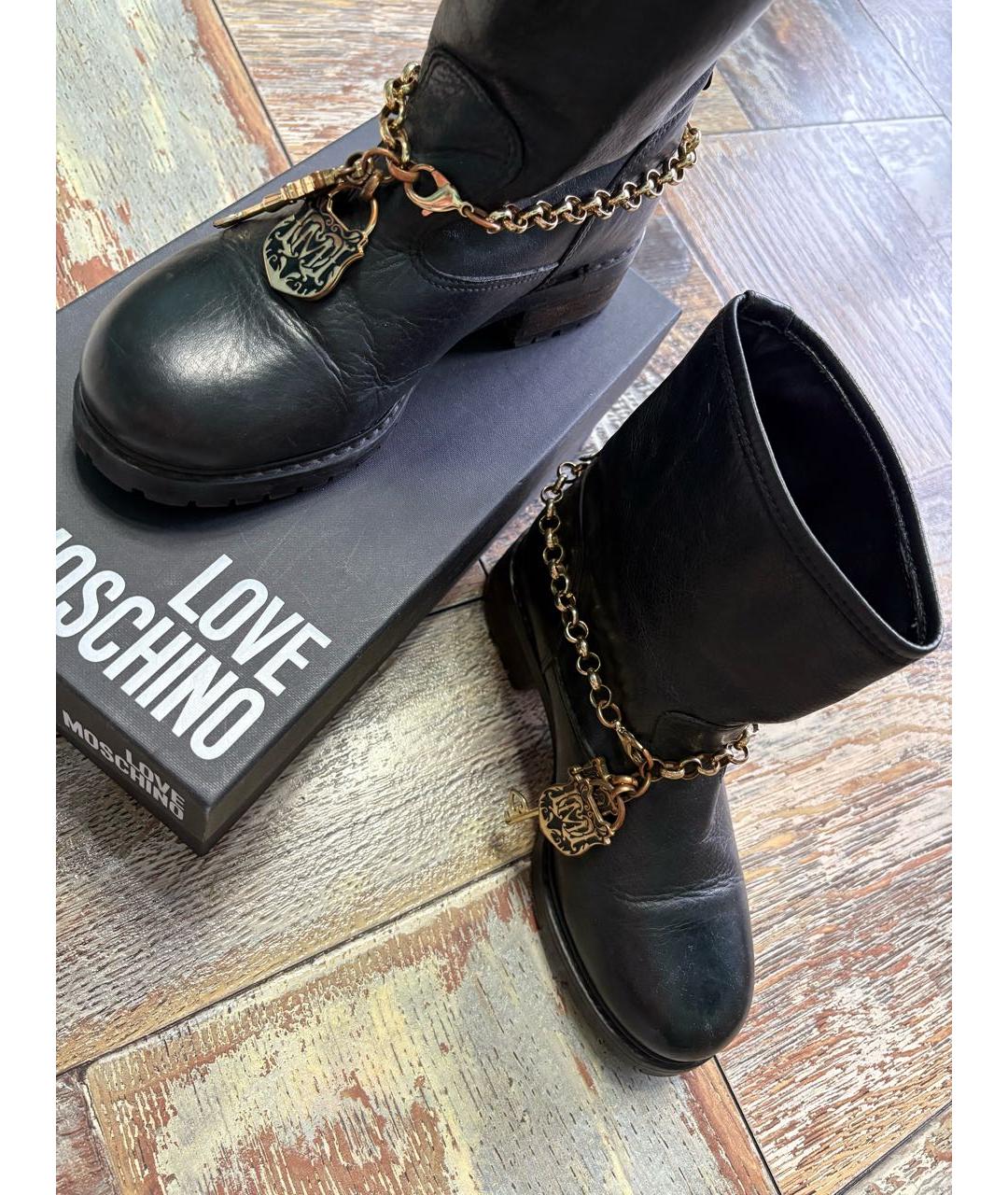 LOVE MOSCHINO Черные кожаные сапоги, фото 7