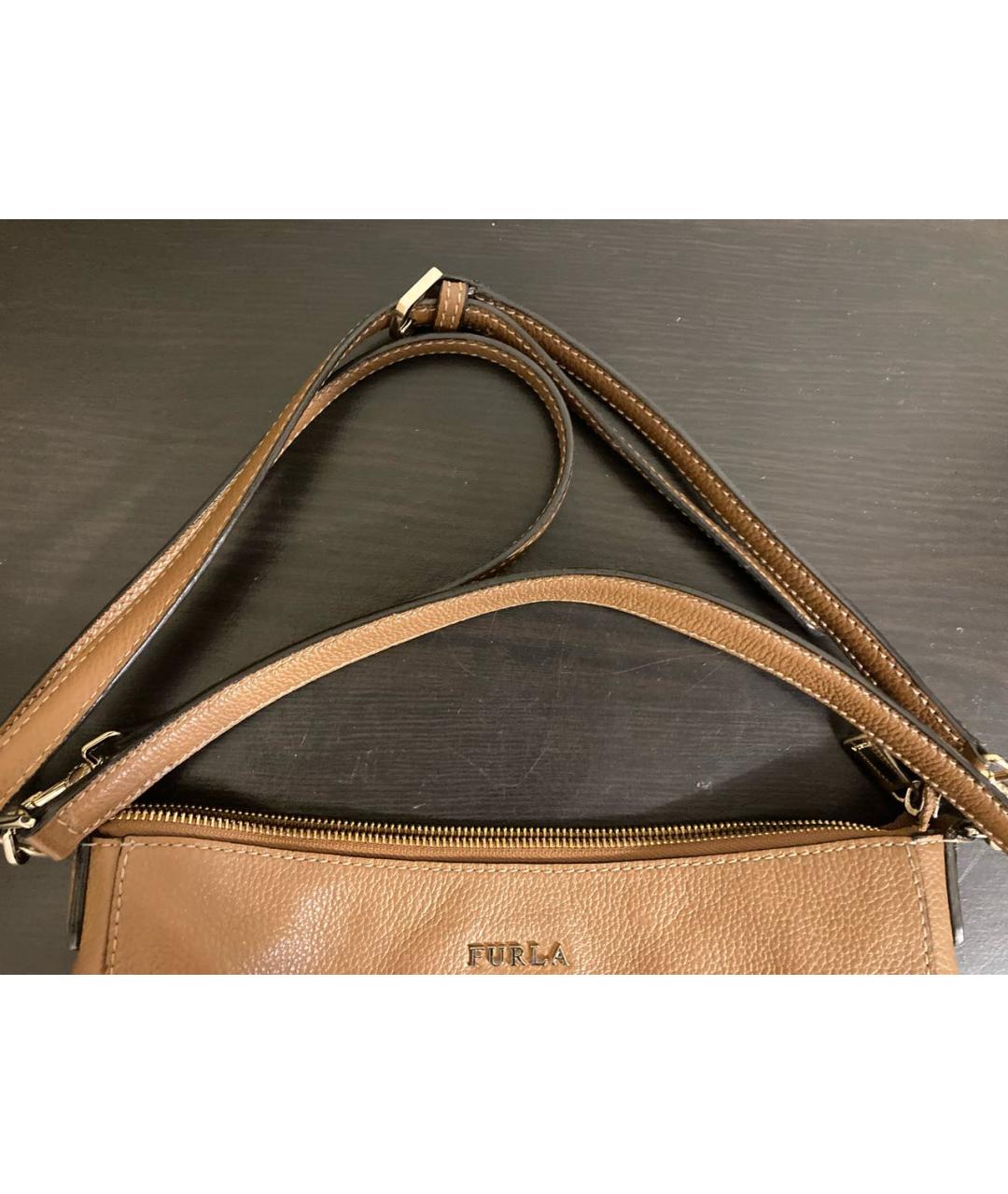 FURLA Коричневая кожаная сумка через плечо, фото 5