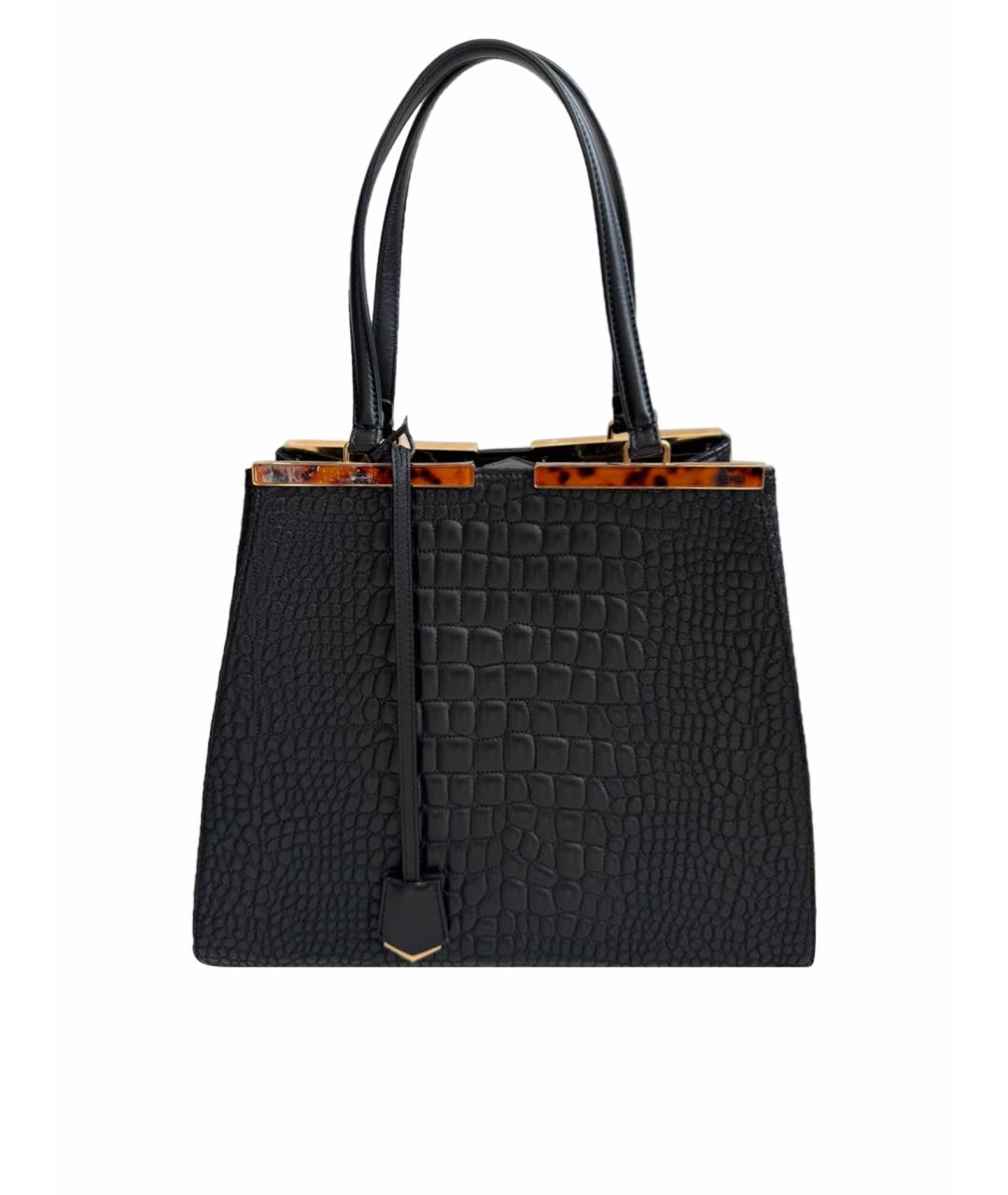 FENDI Черная кожаная сумка тоут, фото 1