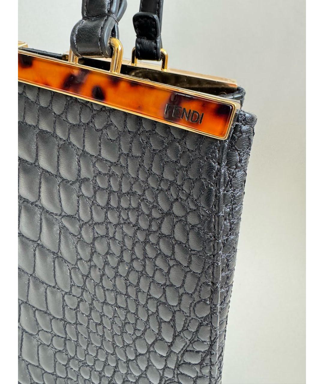 FENDI Черная кожаная сумка тоут, фото 3