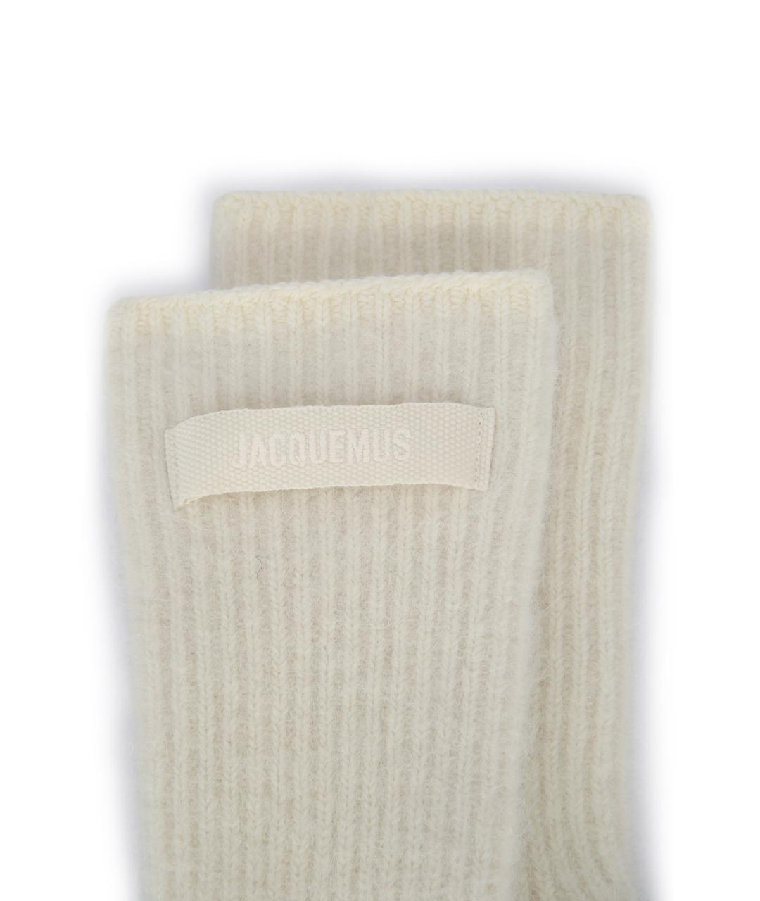 JACQUEMUS Бежевые кожаные перчатки, фото 2