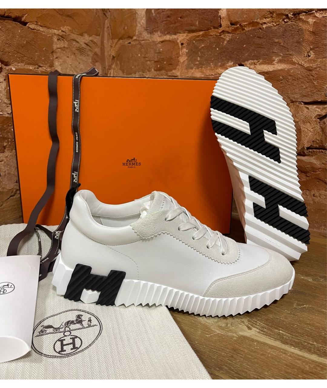 HERMES Белые кожаные низкие кроссовки / кеды, фото 3