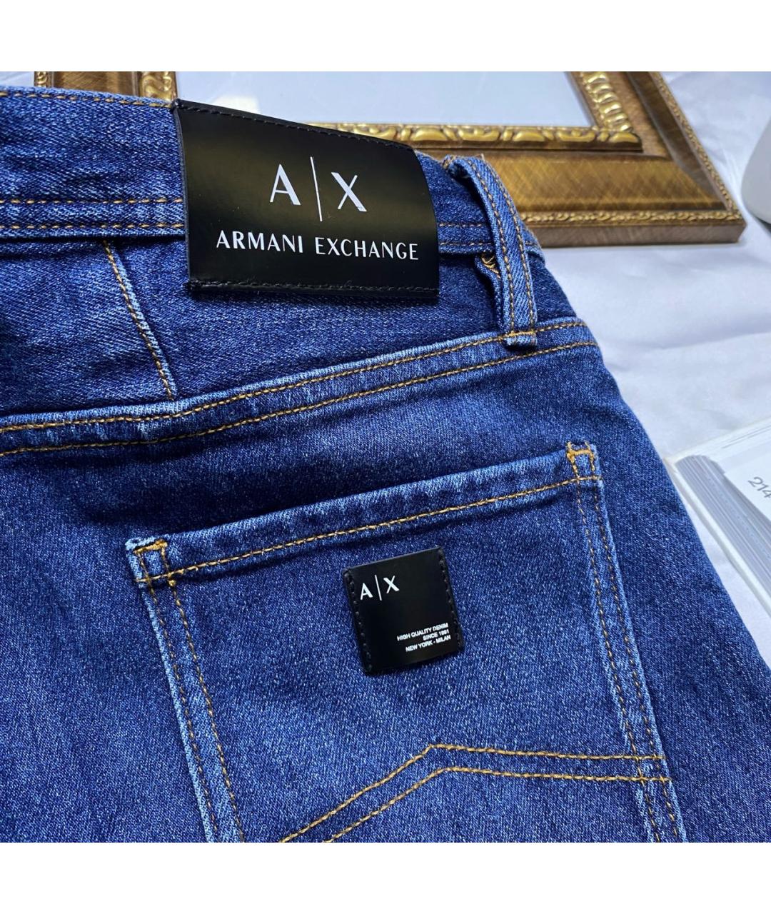ARMANI EXCHANGE Синие хлопковые прямые джинсы, фото 5