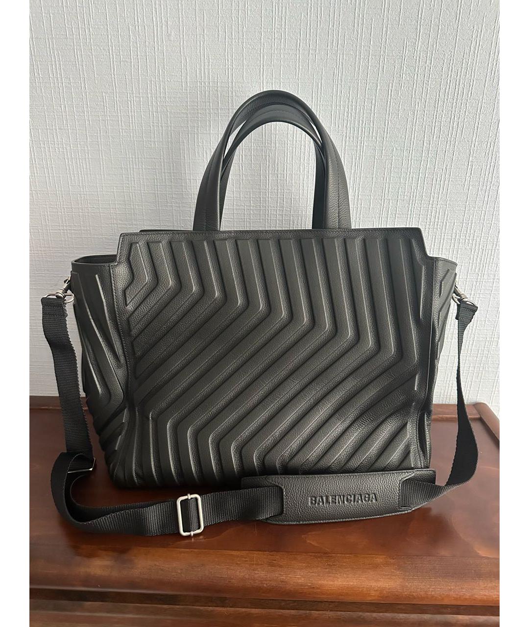 BALENCIAGA Черная кожаная сумка тоут, фото 9