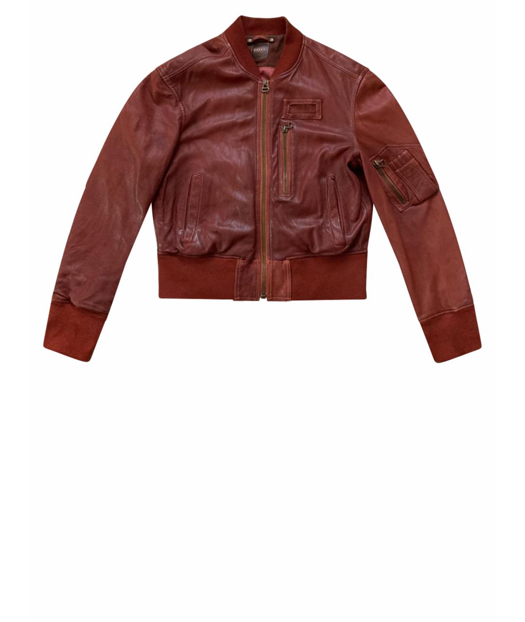 HUGO BOSS Бордовая кожаная куртка, фото 1