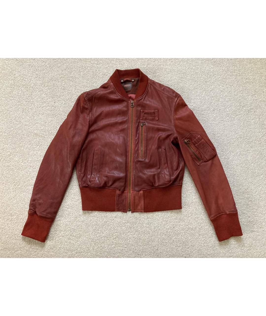 HUGO BOSS Бордовая кожаная куртка, фото 7