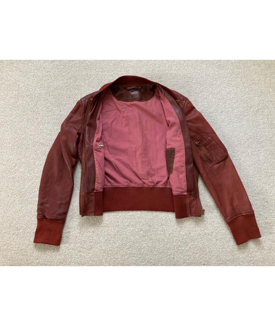HUGO BOSS Бордовая кожаная куртка, фото 4
