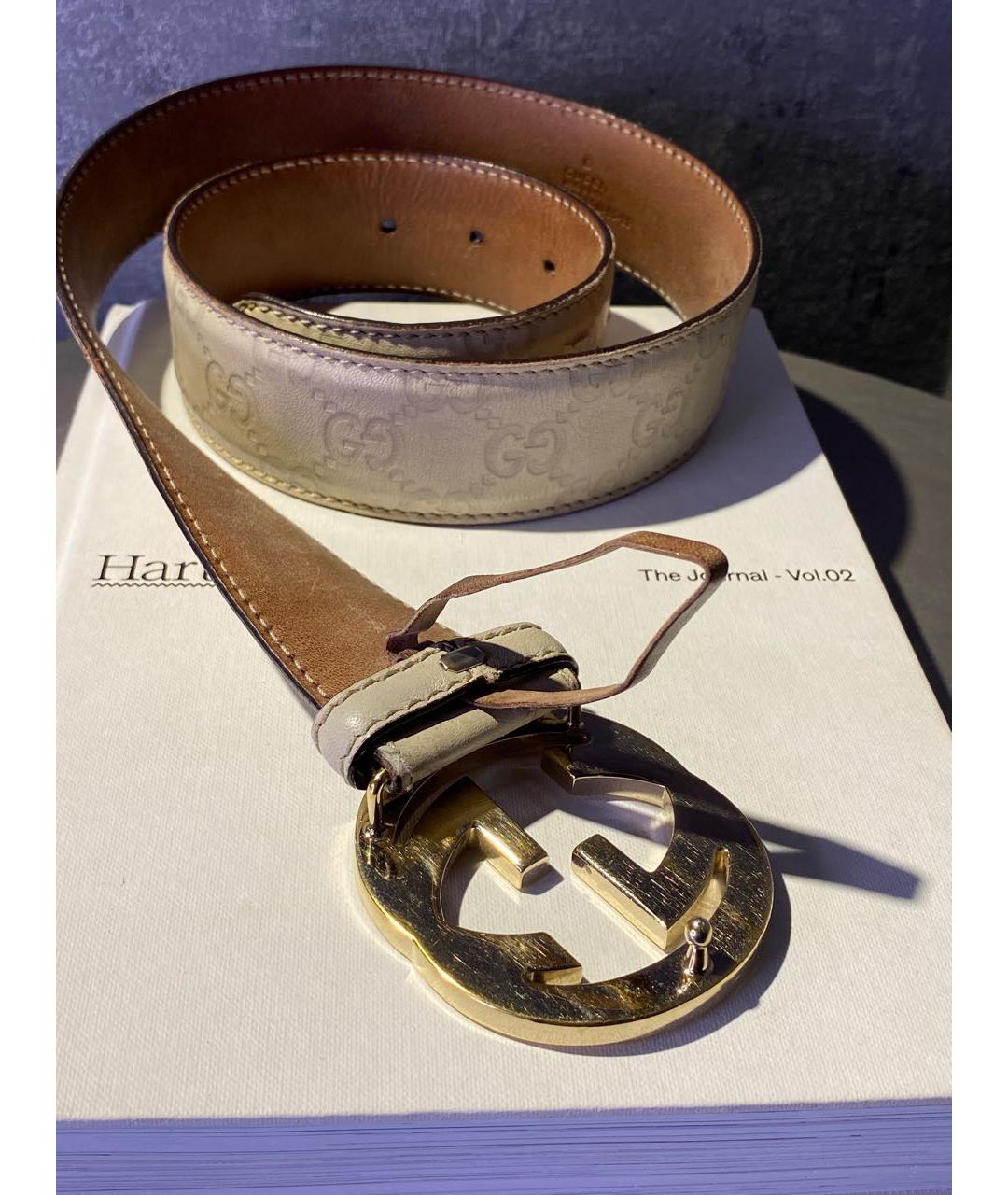 GUCCI Бежевый кожаный ремень, фото 5