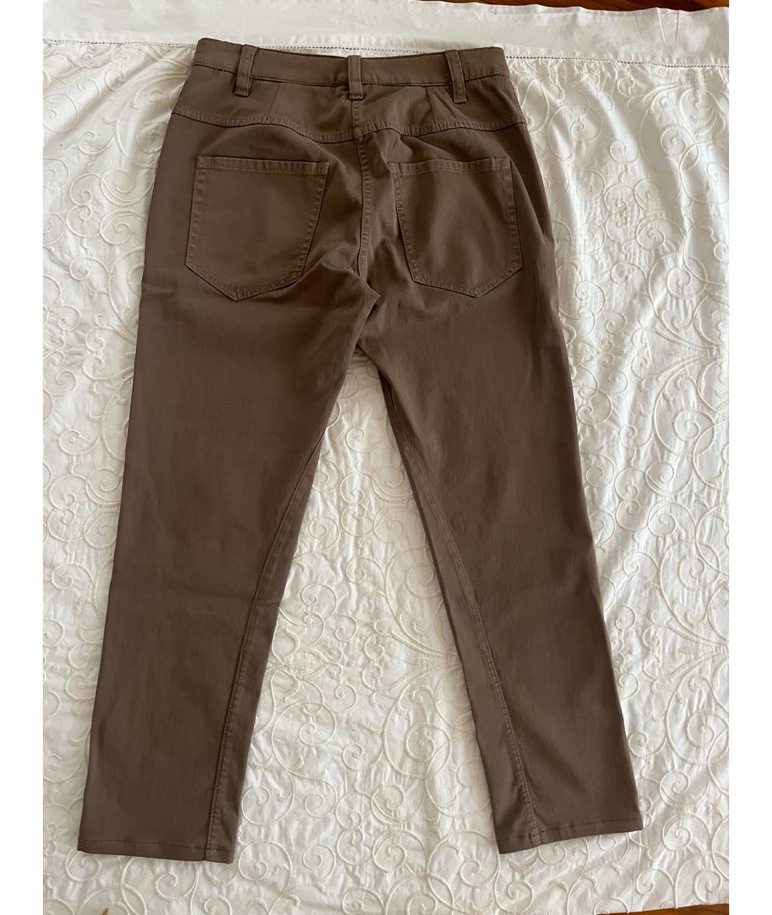 BRUNELLO CUCINELLI Коричневые хлопковые прямые брюки, фото 2