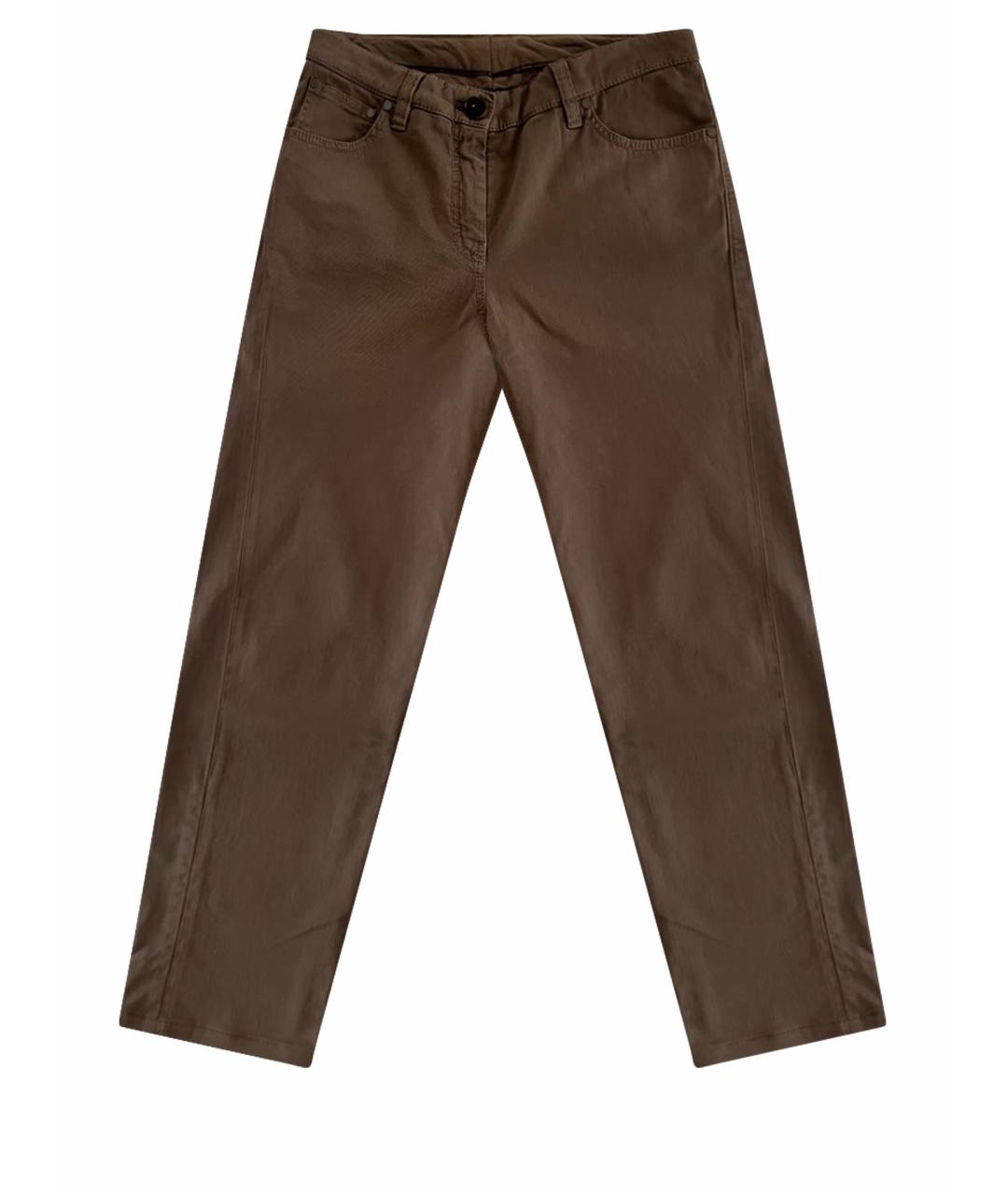 BRUNELLO CUCINELLI Коричневые хлопковые прямые брюки, фото 1
