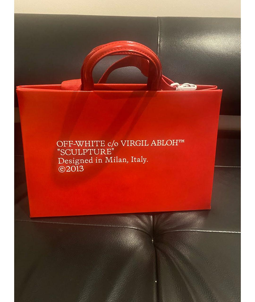 OFF-WHITE Красная кожаная сумка с короткими ручками, фото 2