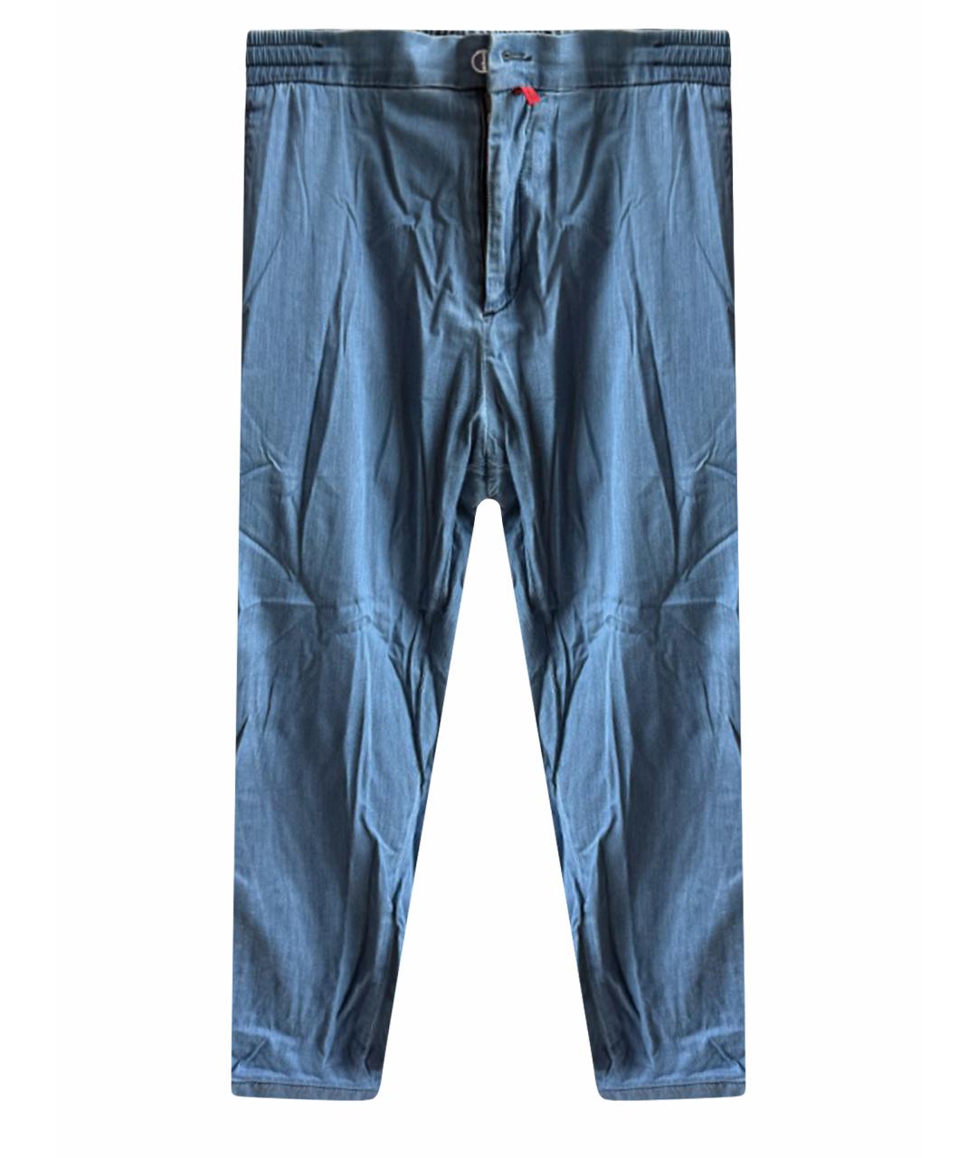 KITON Голубые хлопковые классические брюки, фото 1
