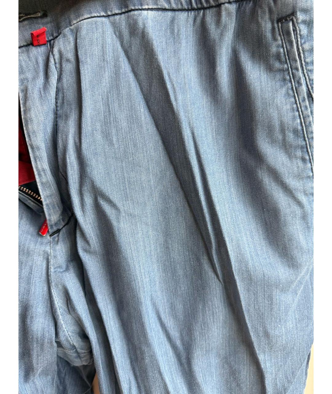 KITON Голубые хлопковые классические брюки, фото 4