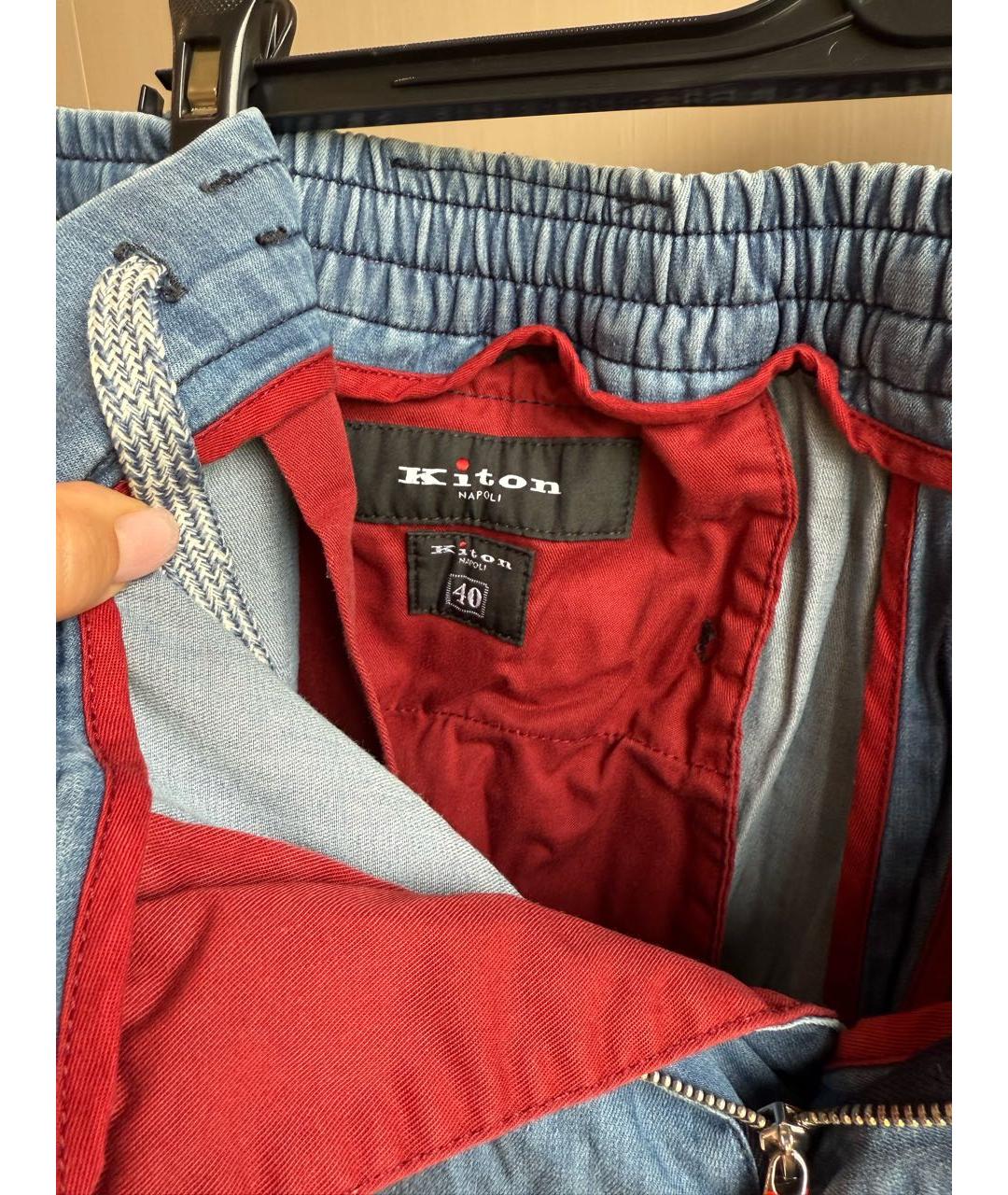 KITON Голубые хлопковые классические брюки, фото 8