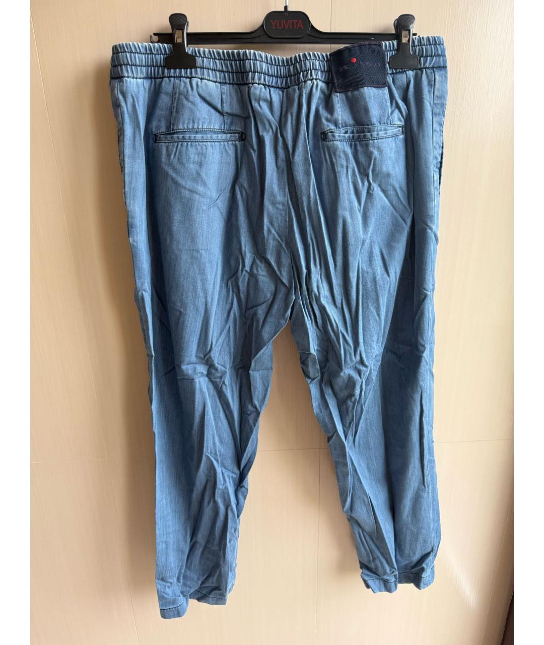 KITON Голубые хлопковые классические брюки, фото 2