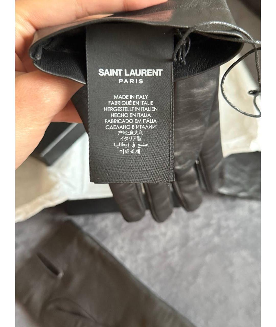 SAINT LAURENT Черные кожаные перчатки, фото 4