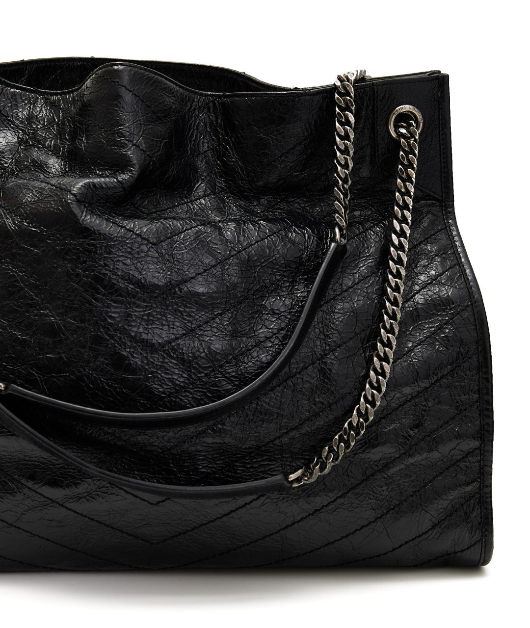 SAINT LAURENT Черная кожаная сумка тоут, фото 5