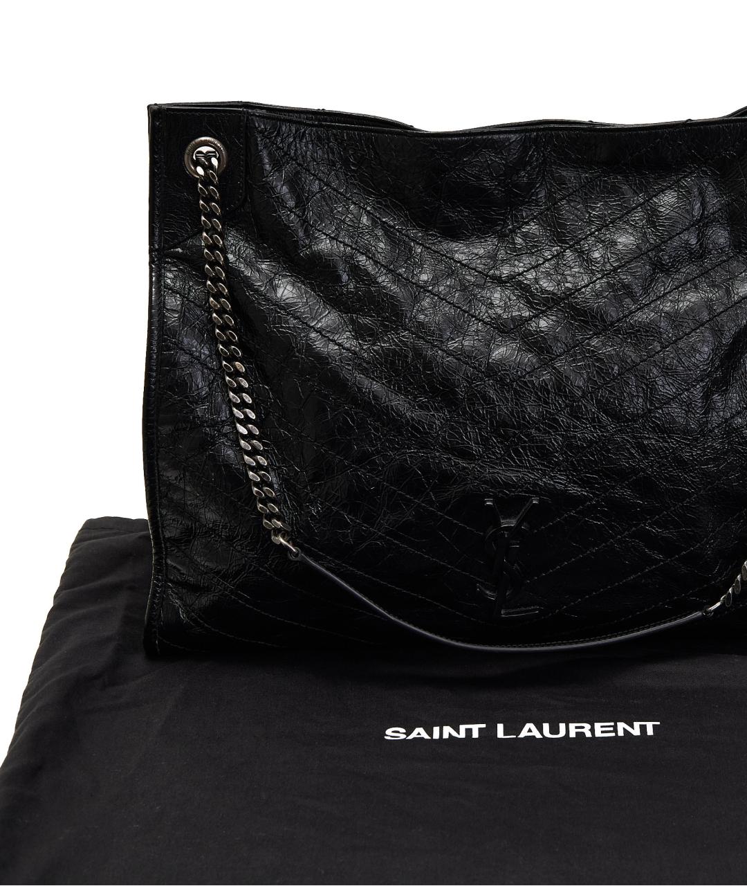 SAINT LAURENT Черная кожаная сумка тоут, фото 7