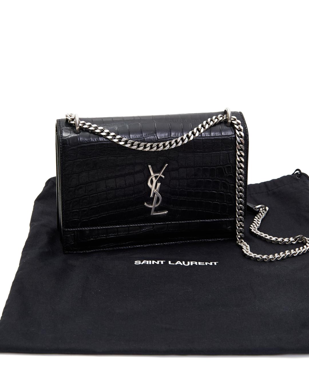 SAINT LAURENT Черная кожаная сумка через плечо, фото 6