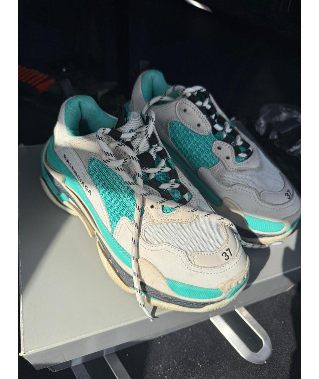 BALENCIAGA Бирюзовые кожаные кроссовки, фото 8