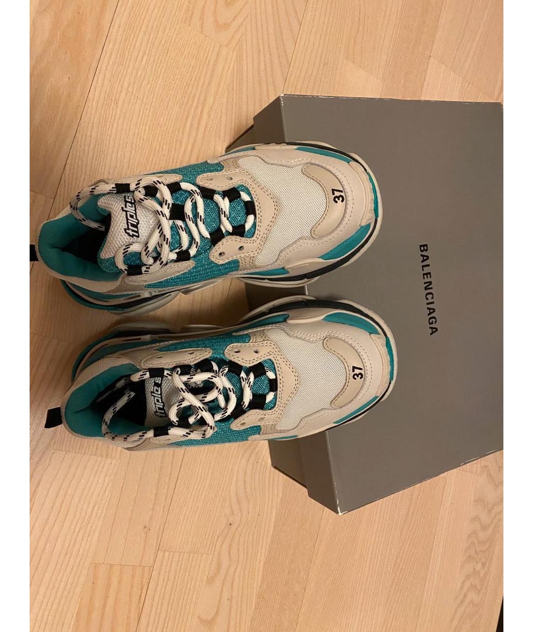 BALENCIAGA Бирюзовые кожаные кроссовки, фото 4