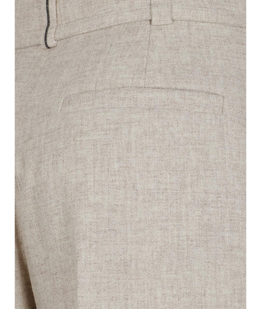 BRUNELLO CUCINELLI Бежевые шерстяные прямые брюки, фото 2