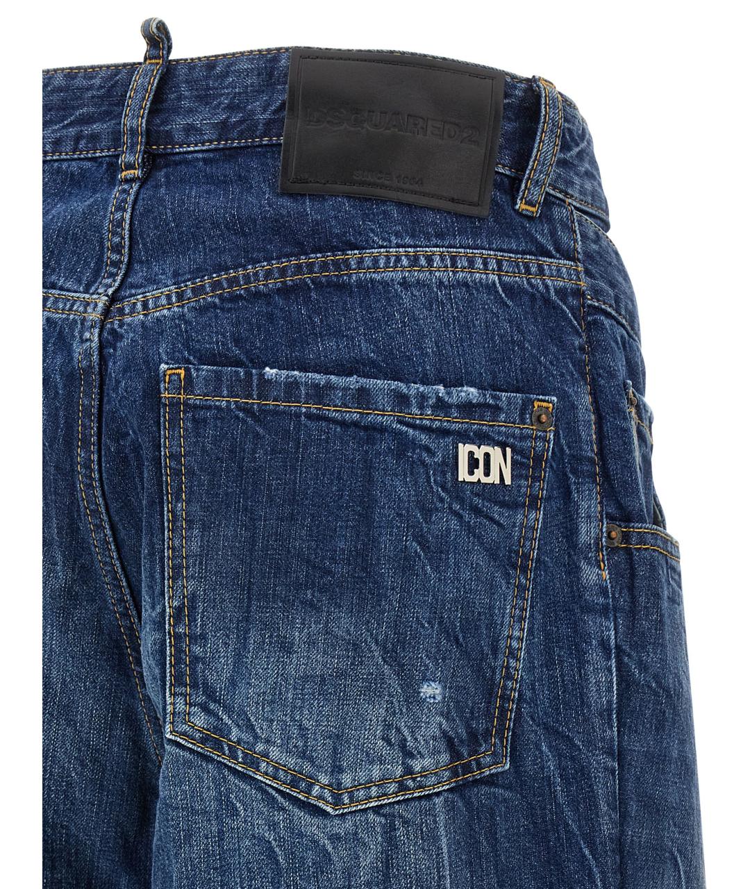 DSQUARED2 Синие хлопковые прямые джинсы, фото 4