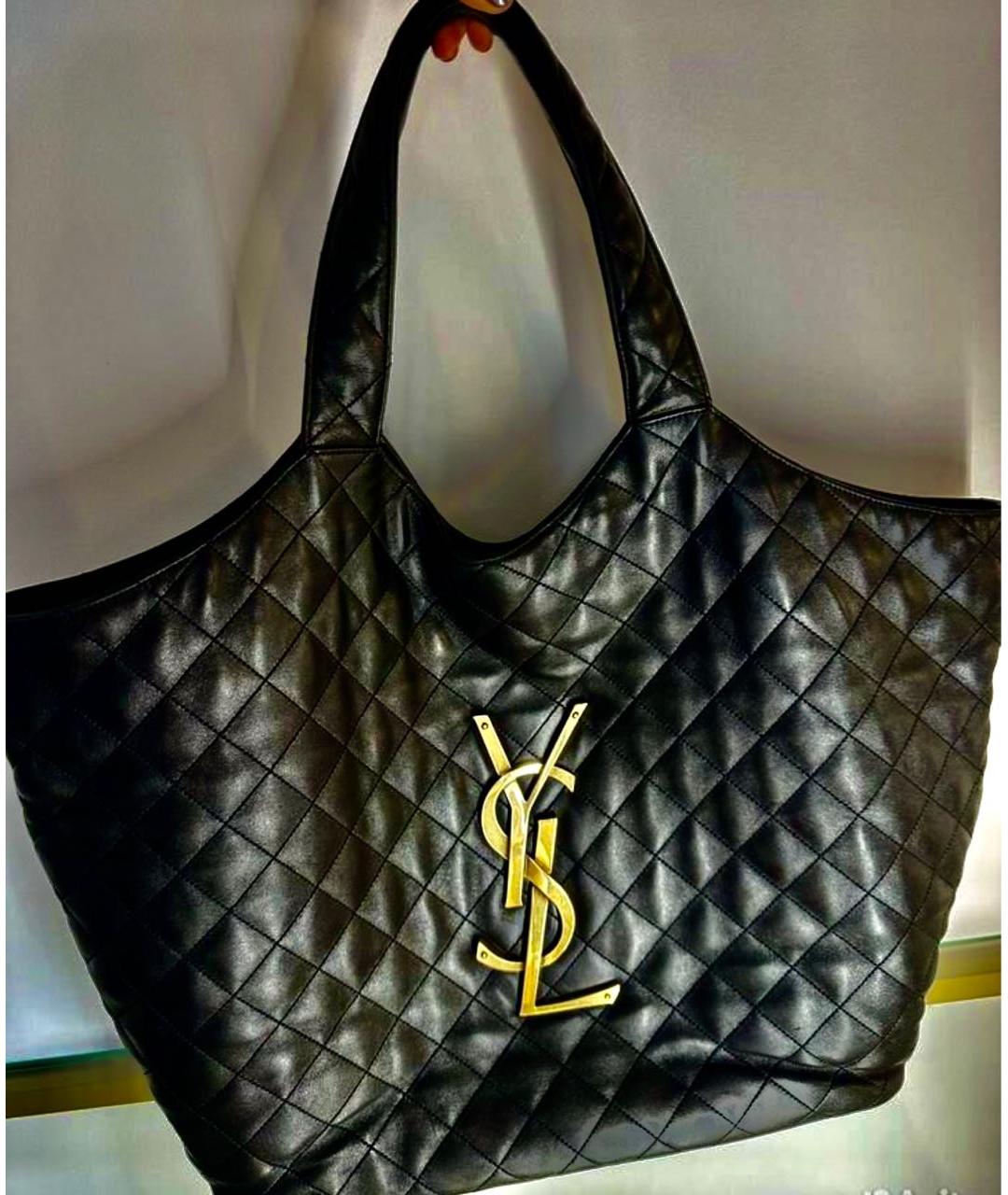 SAINT LAURENT Черная кожаная сумка тоут, фото 2