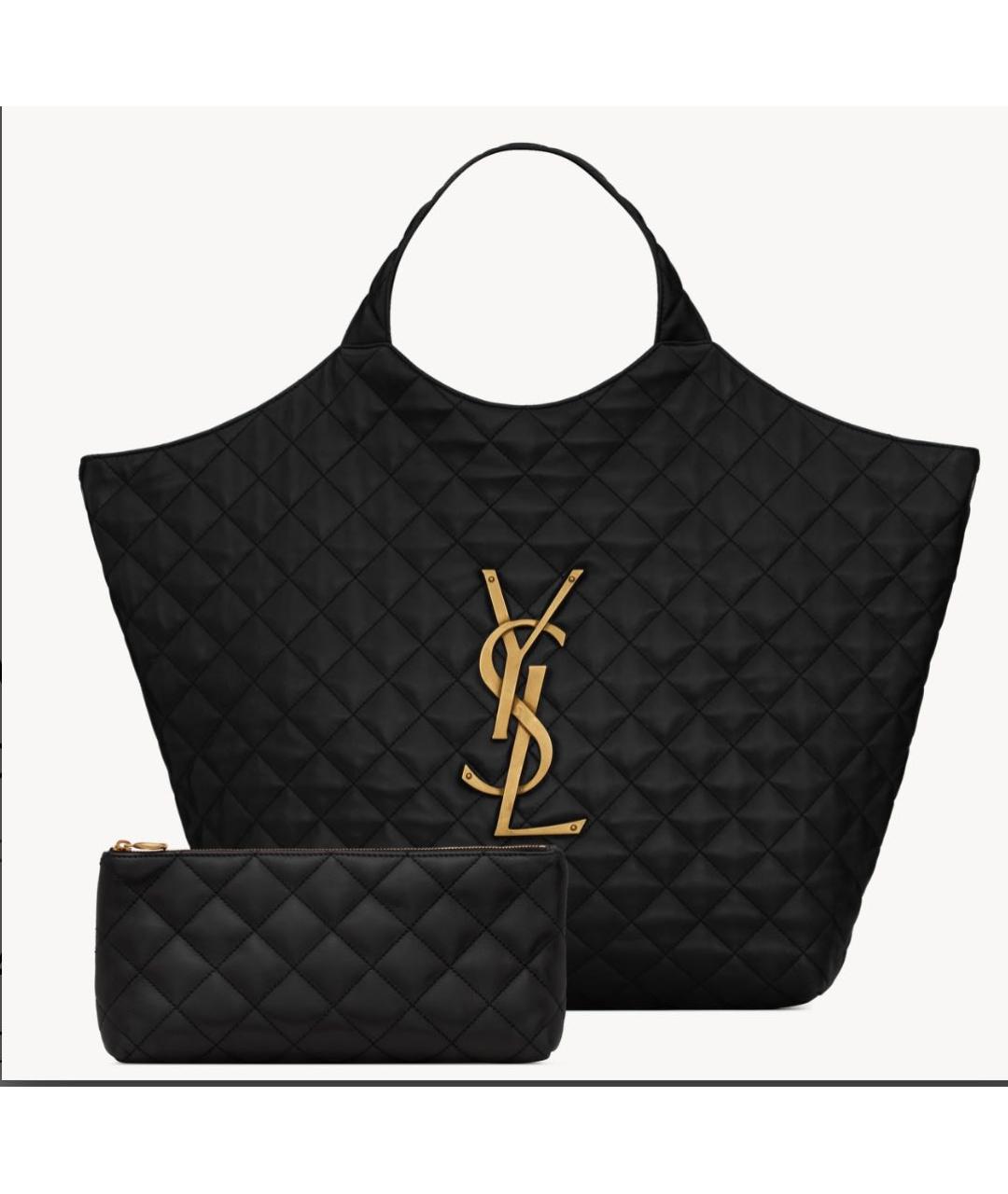 SAINT LAURENT Черная кожаная сумка тоут, фото 6