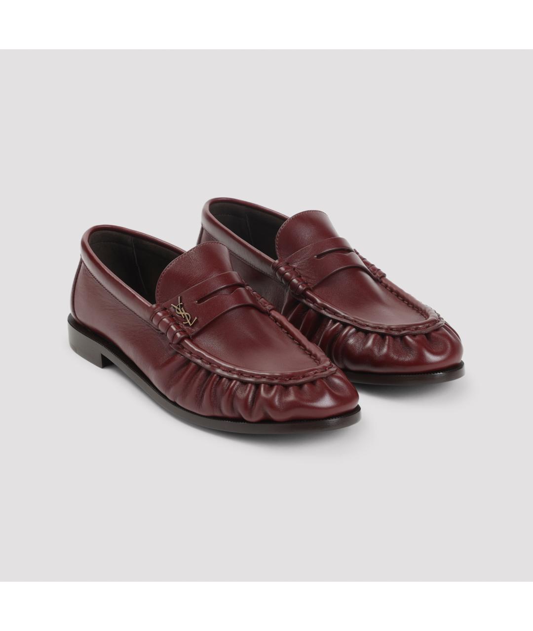 SAINT LAURENT Бордовые кожаные лоферы, фото 5