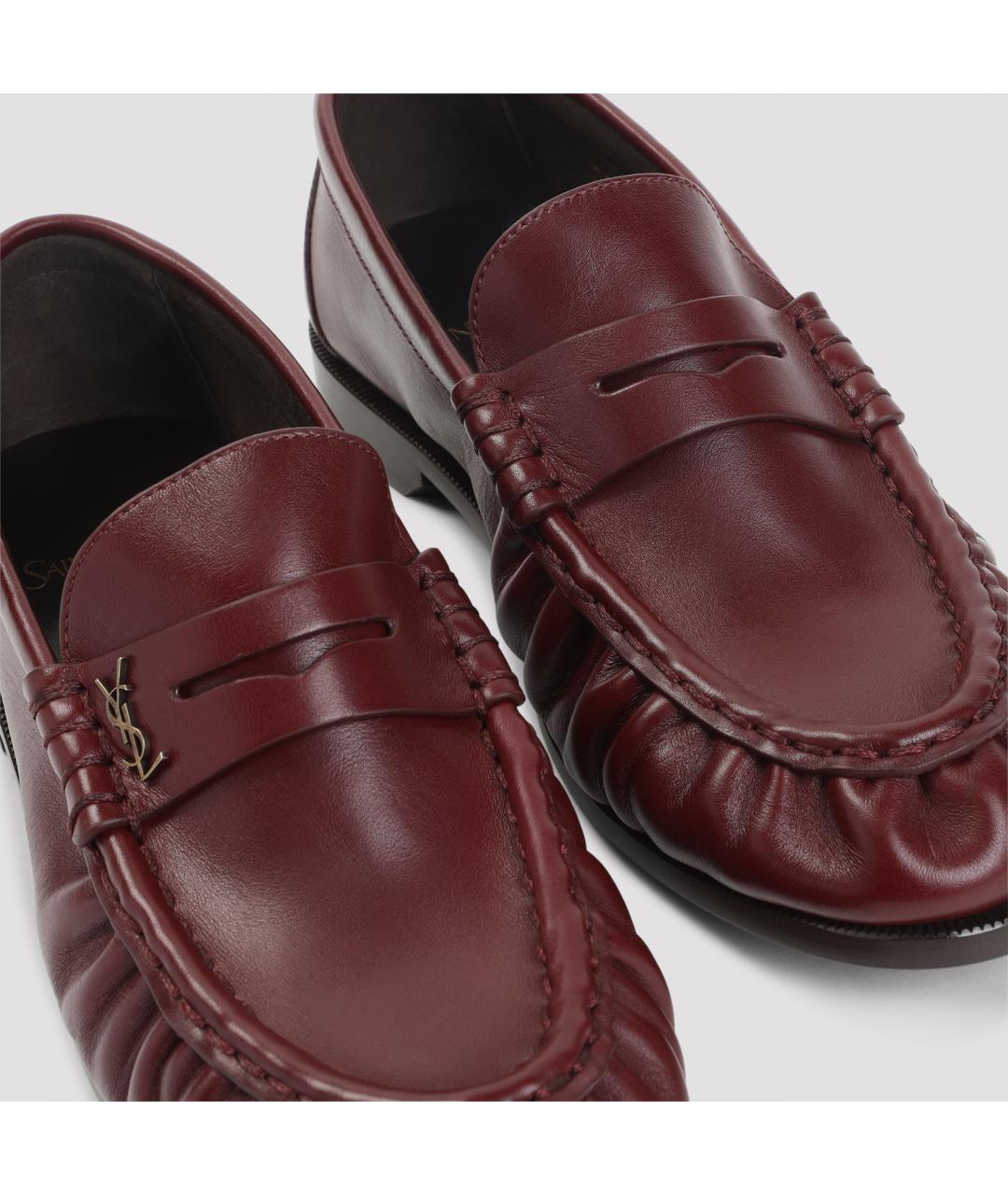 SAINT LAURENT Бордовые кожаные лоферы, фото 6