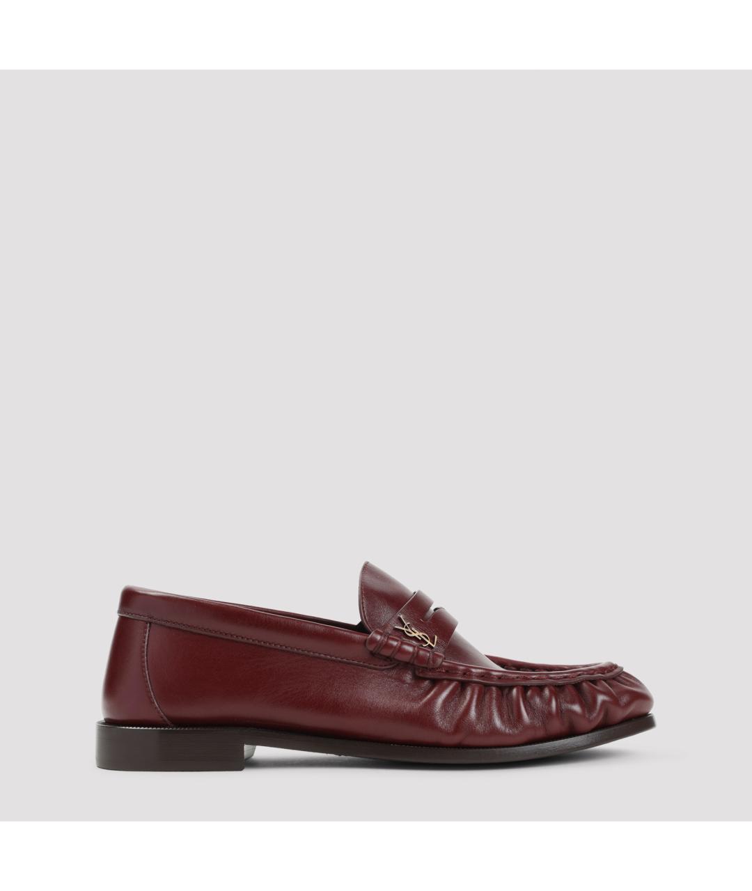 SAINT LAURENT Бордовые кожаные лоферы, фото 2