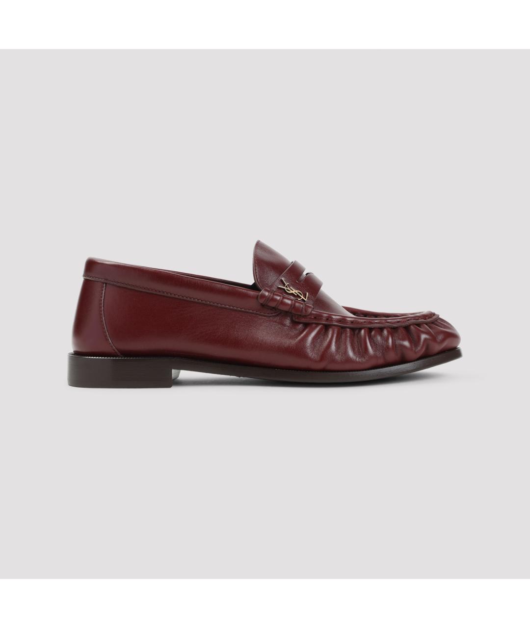 SAINT LAURENT Бордовые кожаные лоферы, фото 3