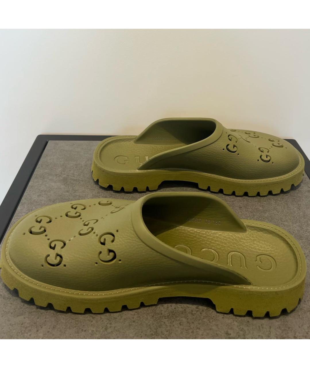 GUCCI Хаки резиновые шлепанцы, фото 7