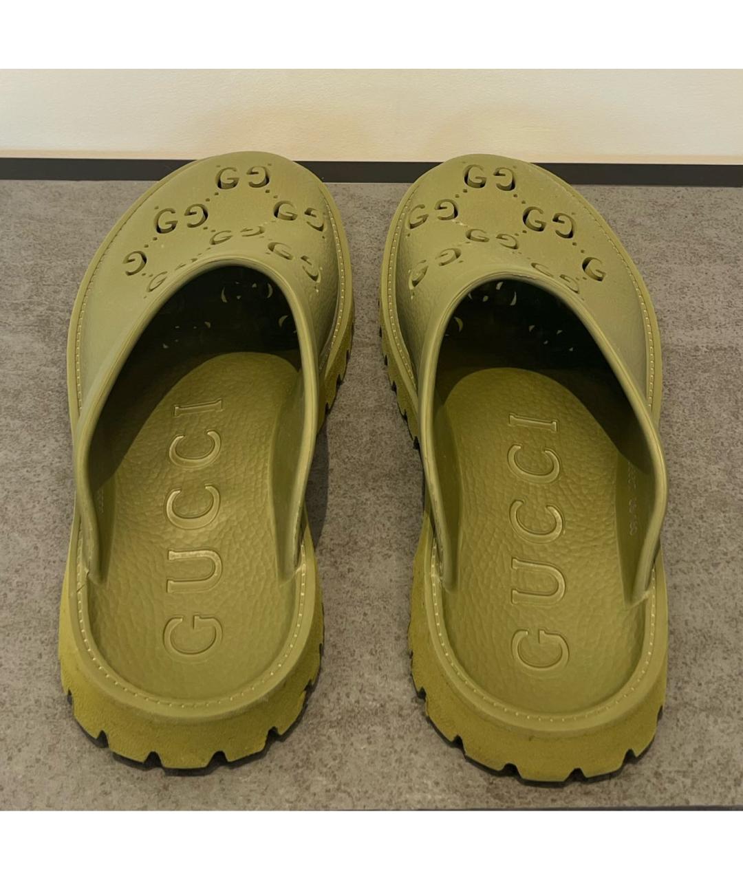 GUCCI Хаки резиновые шлепанцы, фото 3