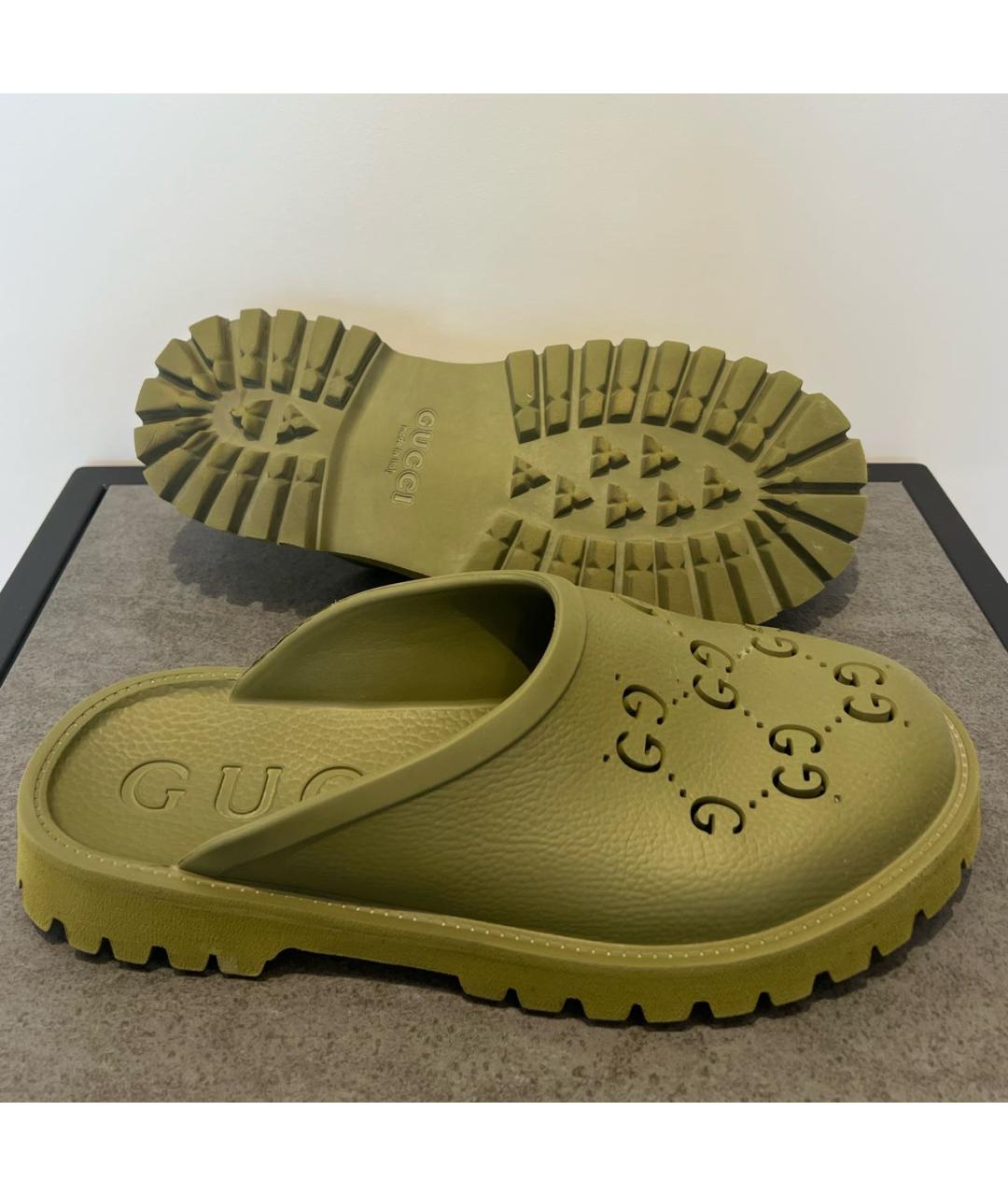 GUCCI Хаки резиновые шлепанцы, фото 5