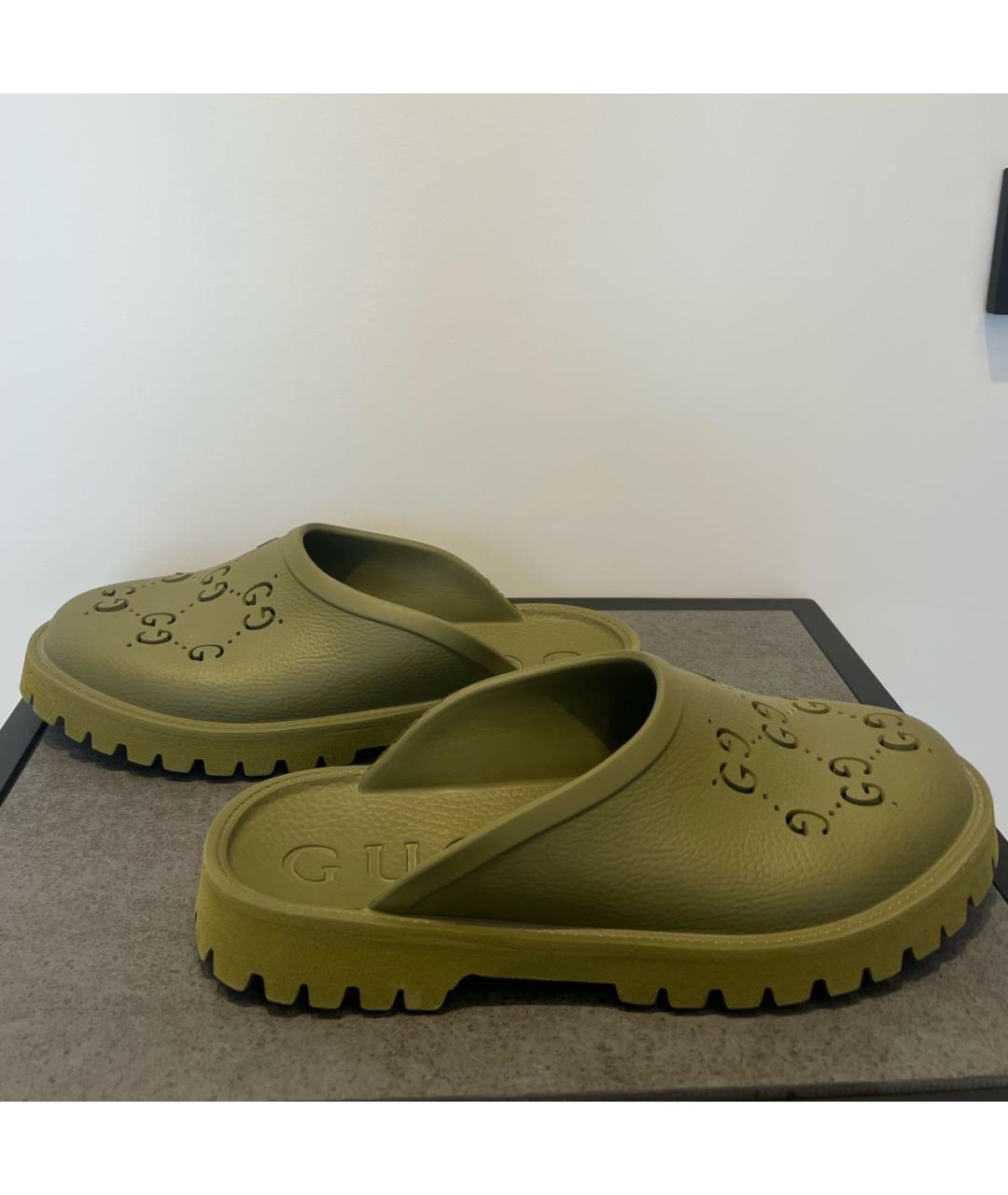 GUCCI Хаки резиновые шлепанцы, фото 6