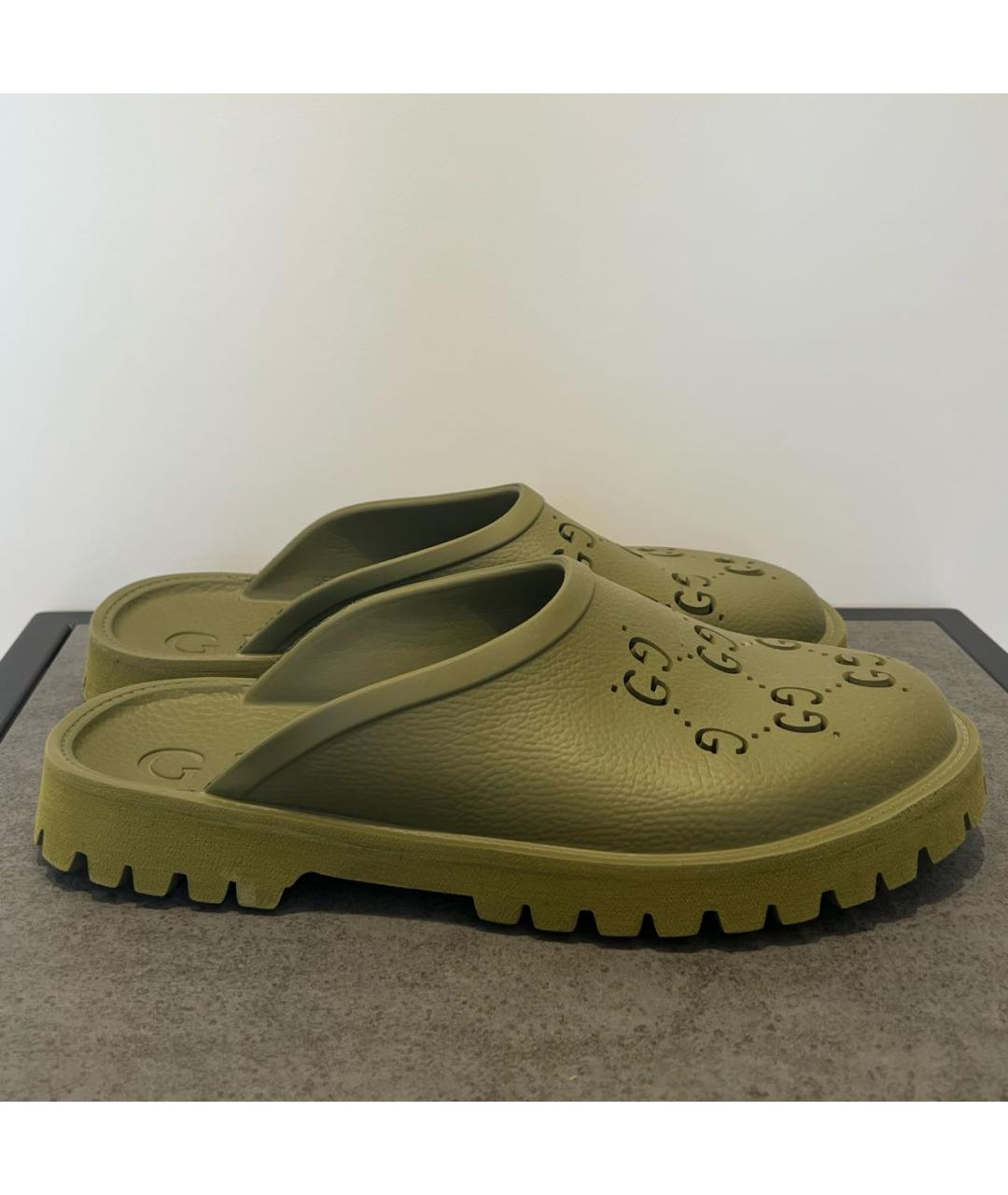GUCCI Хаки резиновые шлепанцы, фото 9