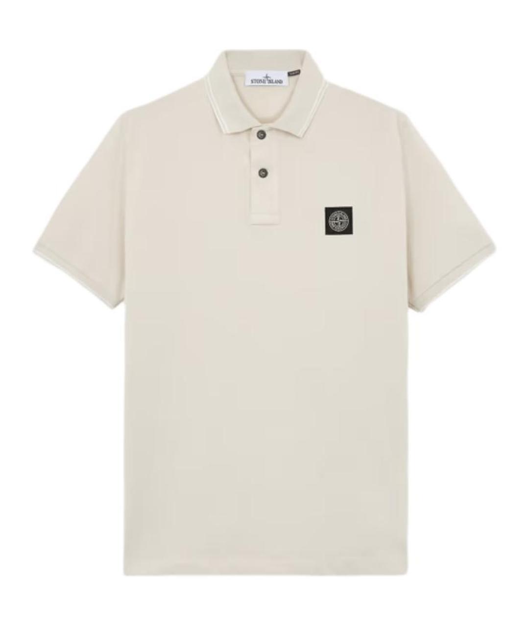 STONE ISLAND Бежевое хлопковое поло с коротким рукавом, фото 1