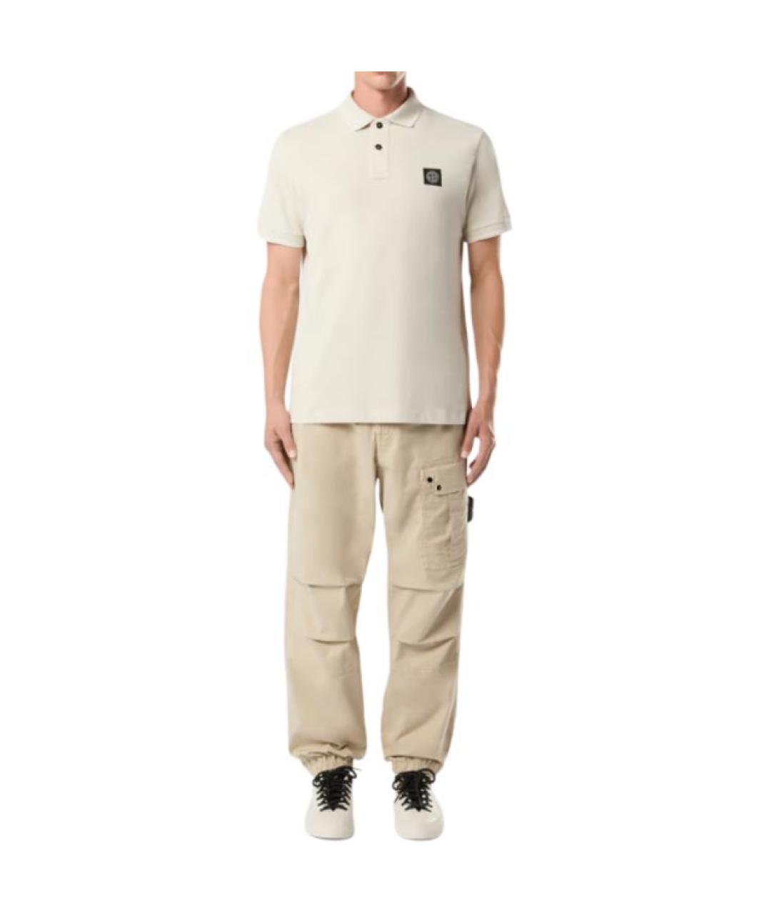 STONE ISLAND Бежевое хлопковое поло с коротким рукавом, фото 2