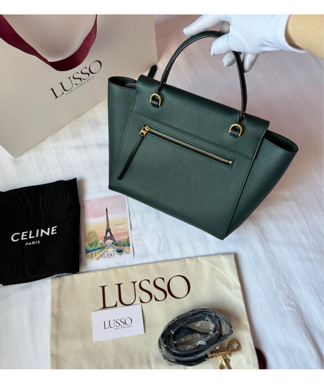 CELINE Зеленая кожаная сумка тоут, фото 3