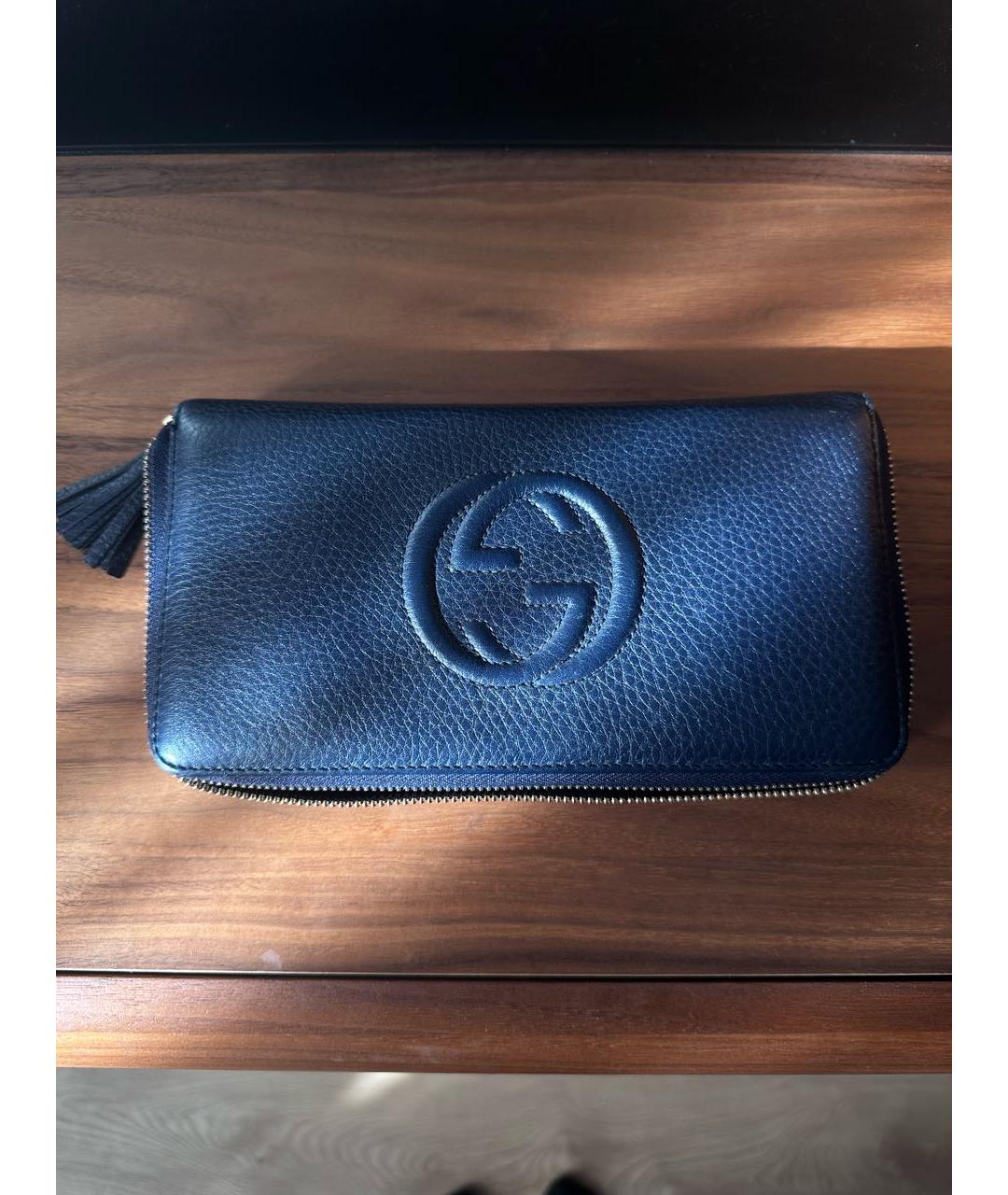 GUCCI Темно-синий кожаный кошелек, фото 5