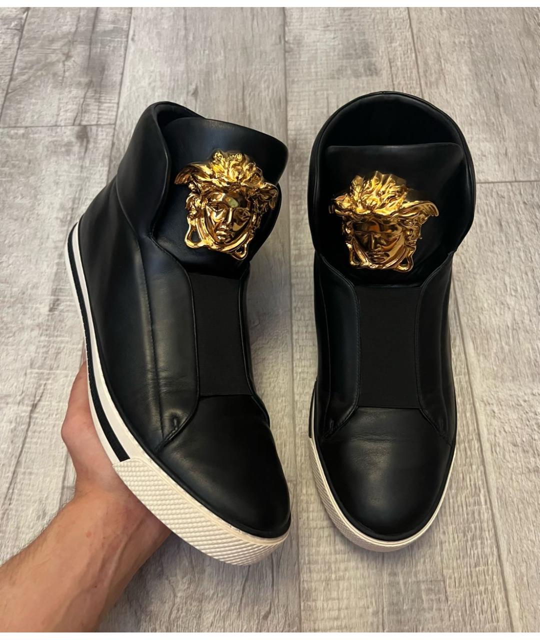 VERSACE Черные кожаные высокие кроссовки / кеды, фото 2