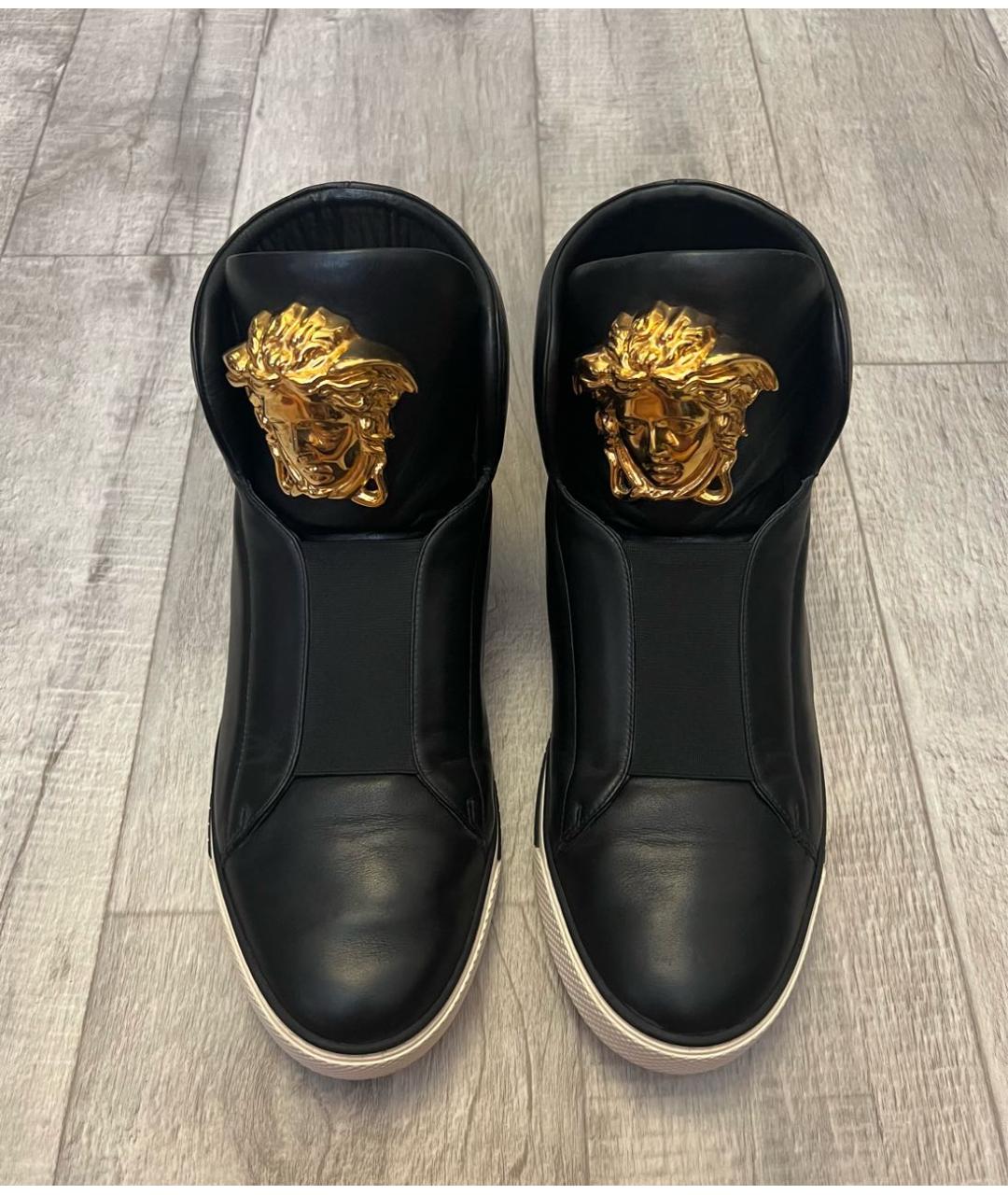 VERSACE Черные кожаные высокие кроссовки / кеды, фото 3
